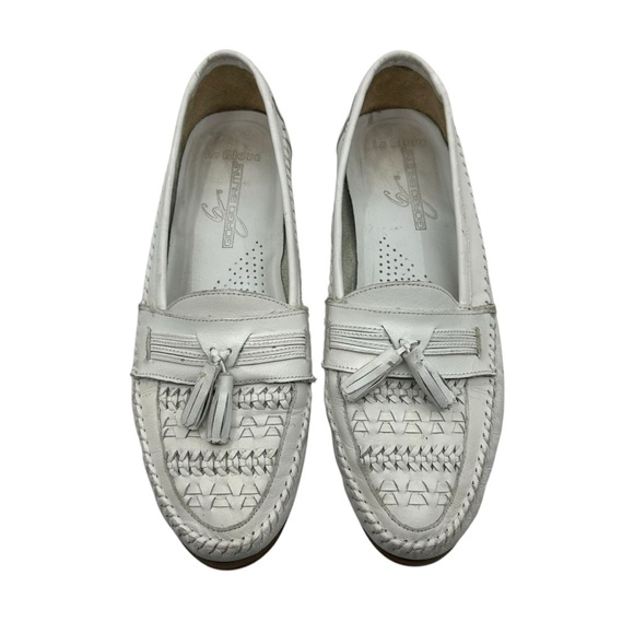 Giorgio Brutini Le Glove Men's 10.5 D White Vintage Leather Loafers Tassel Woven - Picture 4 of 10
